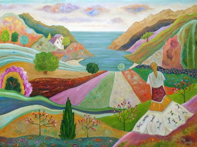 Frau in bunter Landschaft von Angeles M. Pomata