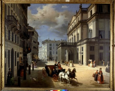 Darstellung der Piazza della Scala in Mailand von Angelo Inganni. 19. Jahrhundert. Pinacoteca di Brera, Mailand von Angelo Inganni