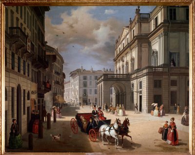Blick auf den Platz des Teatro alla Scala, Mailand von Angelo Inganni