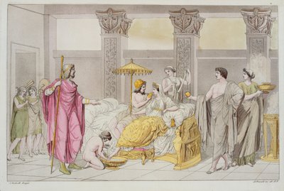 Die Hochzeit von Odysseus und Penelope, Illustration aus Le Costume Ancien ou Moderne von Jules Ferrario, graviert von A. Biasoli, Mailand 1821 (Farbstich) von Angelo Monticelli