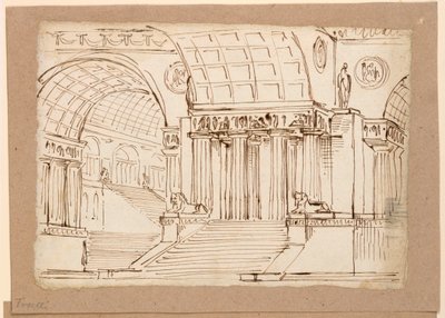 Bühnenbild, antikes Gebäude mit Gewölben von Angelo Toselli