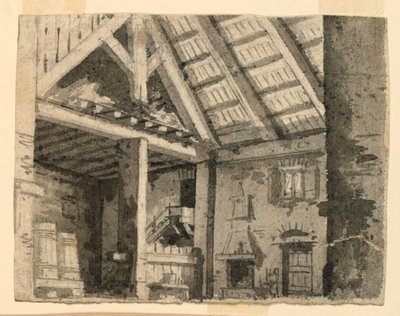 Bühnenbild, Innenraum einer Landunterkunft von Angelo Toselli