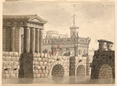 Bühnenbild, Paläste und Fluss von Angelo Toselli