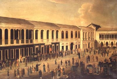 Ein Blick auf die Hongs an der Uferpromenade von Kanton, ca. 1825 von Anglo Chinese School