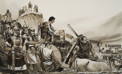 Julius Caesar führte seine Soldaten über den kleinen Fluss Rubikon und marschierte auf Rom von Angus McBride