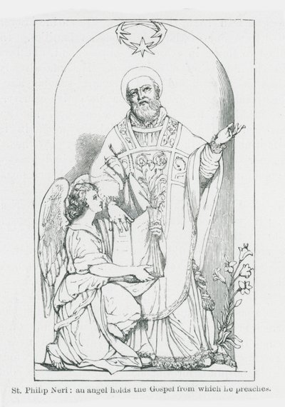 St. Philipp Neri, ein Engel hält das Evangelium, aus dem er predigt von Anna Brownell Jameson