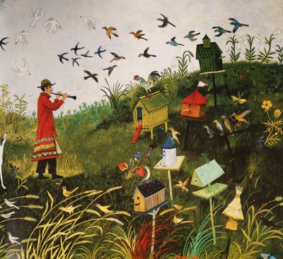 Vogelpfeifer mit schwarzen Vögeln, 2001 von Anna Pugh