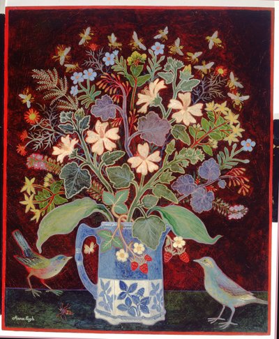 Blauer Krug und Vögel von Anna Pugh