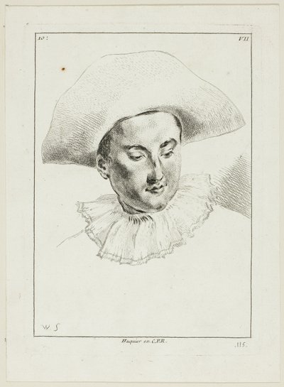 Männerkopf (mit Hut und Kragen) von Anne Claude Philippe Caylus