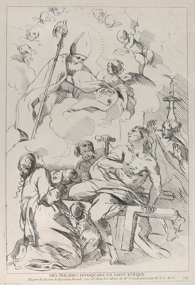 Kranke Menschen rufen einen Bischofsheiligen, der oben links erscheint, 1729-40 von Anne Claude Philippe de Caylus