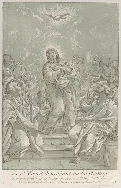 Pfingsten, mit der Jungfrau Maria in der Mitte, dem Heiligen Geist darüber und Aposteln..., ca. 1729 von Anne Claude Philippe de Caylus