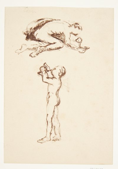 Studienblatt mit kniendem Mann und stehendem Jungen von Anne Marie Carl Nielsen