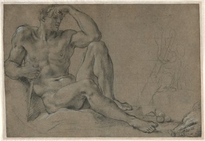 Herkules ruht (recto); Gefäß mit Henkel (verso) von Annibale Carracci