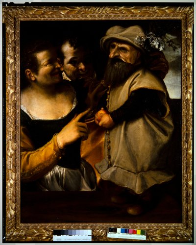 Mann und Frau bewundern ein Kind im Maskenkostüm von Annibale Carracci
