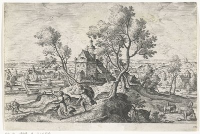 Apollo verfolgt Daphne (Landschaften mit mythologischen und biblischen Darstellungen) von Anonymous