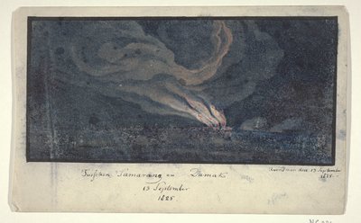 Brand in einer Landschaft auf Mittel-Java, 1825 von Anonymous