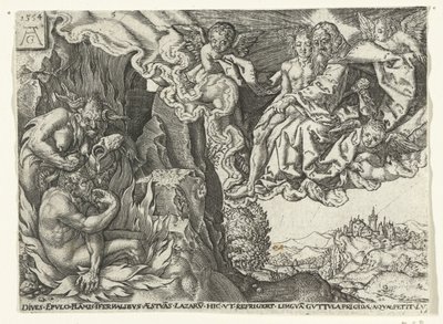 Der reiche Mann in der Hölle sieht Abraham mit Lazarus von Anonymous