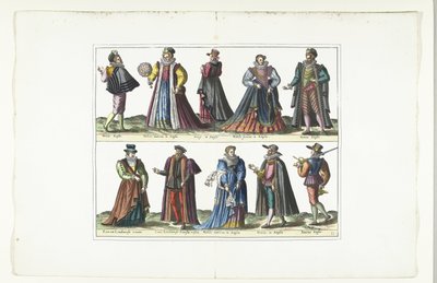 Doppelte Platte mit fünf Männern und fünf Frauen in englischer Mode, ca. 1580 von Anonymous