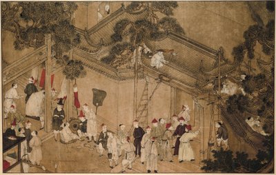 Ein Tempel mit Bauarbeitern bei der Arbeit (Serie: Die Wunder von Mazu) von Anonymous