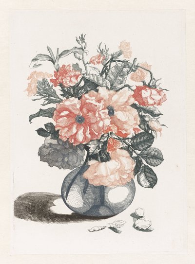 Fünf Drucke von Blumen in Glasvasen von Anonymous