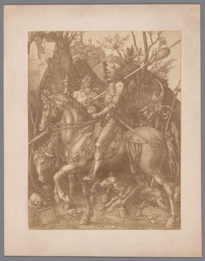 Fotoreproduktion der Gravur Ritter, Tod und Teufel von Albrecht Dürer von Anonymous
