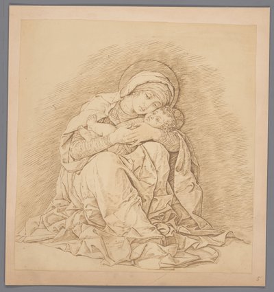 Fotoreproduktion der Gravur Sitzende Maria mit Kind von Andrea Mantegna von Anonymous