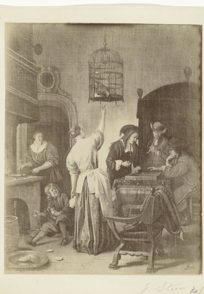 Fotoreproduktion des Gemäldes Der Papageienkäfig von Jan Steen von Anonymous