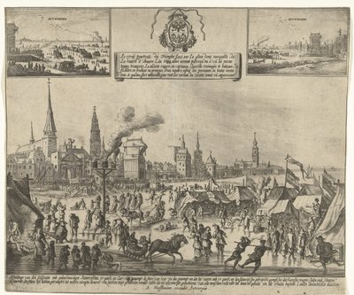 Eisvergnügen auf der gefrorenen Schelde in Antwerpen, 1684 von Anonymous
