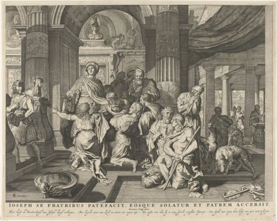 Josef offenbart sich seinen Brüdern (Ioseph se fratribus patefacit, eosque solatur et patrem accersit) (Royaalbijbel) von Anonymous