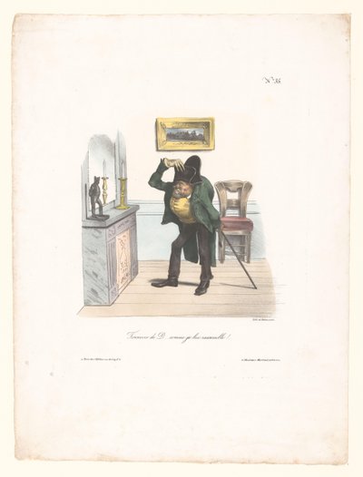 Karikatur eines Mannes, der wie Napoleon aussehen will von Anonymous