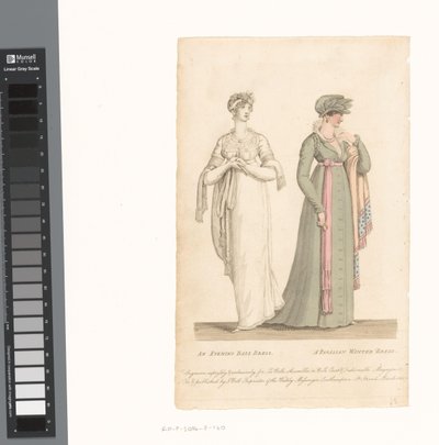 La Belle Assemblée, 1. März 1807, Nr. 14: Ein Abendballkleid / Ein Pariser Winterkleid von Anonymous