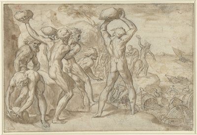 Laestrygonen zerschmettern die Flotte des Odysseus mit schweren Steinen von Anonymous