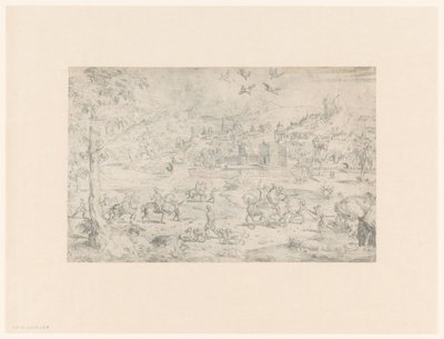 Landschaft mit Falkenjagd auf Reiher von Anonymous