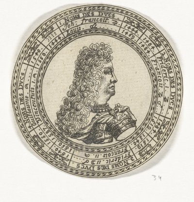 Münze mit dem Porträt von Ferdinand Karl III und den Namen der Herzöge von Mantua von Anonymous
