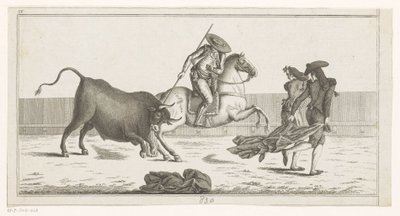Picador sticht seine Lanze in einen Stier Coleccion de las principales suertes de una corrida de toros (Serientitel auf Objekt) Sammlung der wichtigsten Manöver beim Stierkampf (Serientitel) von Anonymous