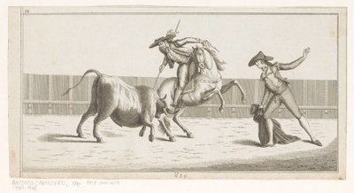 Picador sticht seinen Speer in einen Stier, Coleccion de las principales suertes de una corrida de toros (Serientitel) von Anonymous