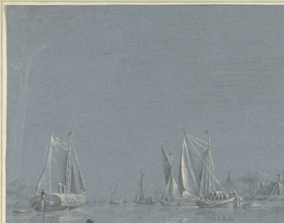 Boote auf dem Wasser, im Vordergrund ein Ruderboot von Anonymous