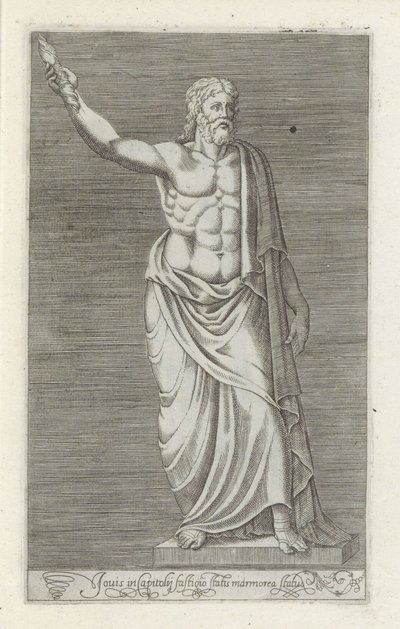 Skulptur von Jupiter (Jovis in Capitolij fastigio statis marmorea statue) (Antiquarum statuarum urbis Romae quae in publicis locis visuntur icones) von Anonymous