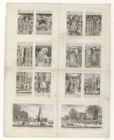 Karikaturen über die Mode und zwei Ansichten von Amsterdam während der Überschwemmungen von 1775 von Anonymous
