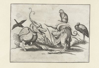 Zwei Monster mit Katze, Gans und Storch von Anonymous