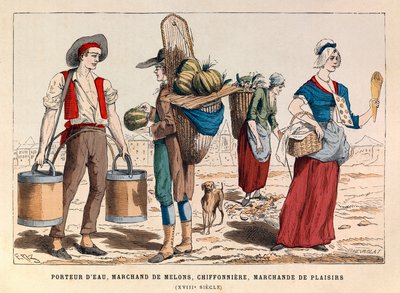 Ein Wasserträger, ein Melonenhändler, ein Lumpensammler und ein Vergnügungshändler im 18. Jahrhundert von Anonymous Anonymous