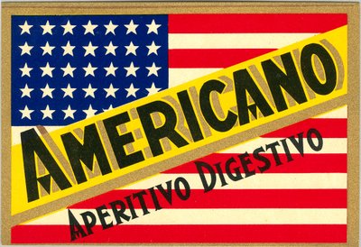 Werbung für italienischen Kurzen Americano, mit amerikanischer Flagge von Anonymous Anonymous