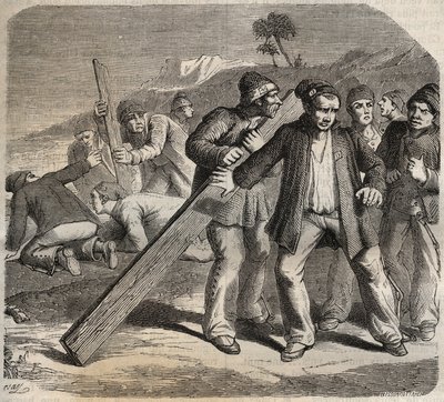 Fluchtversuch im Fort von Belle-Île-en-Mer im 19. Jahrhundert. Gravur in 