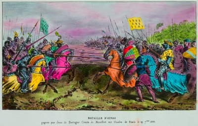 Schlacht von Auray am 29. September 1364. Letzte Schlacht der Erbfolgekriege in der Bretagne zwischen einer anglo-bretonischen Armee und den Truppen von Johann IV. von Bretagne (Johann III. von Montfort, Jean Le Conquereur oder Le Vaillant) von Anonymous Anonymous