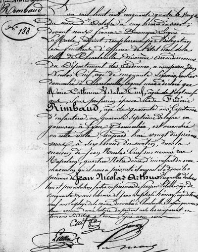 Geburtsurkunde von Arthur Rimbaud (1854-1891), französischer Dichter Charleville, Musée Rimbaud. von Anonymous Anonymous