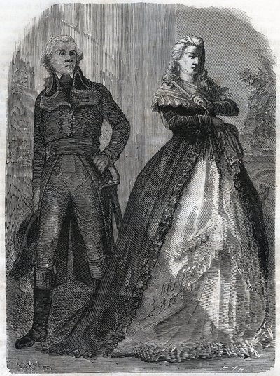 Charles François du Périer dit Dumouriez (1739-1823), französischer General mit Königin Marie Antoinette (1755-1793). Gravur von 1866 in „Histoire de la Révolution française“ von Adolphe Thiers. Private Sammlung. von Anonymous Anonymous