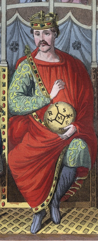 Karl der Kahle, König von Westfranken, Italien und Heiliger Römischer Kaiser, 823 - Porträt von Karl II. dem Kahlen (823 - 877), König von Frankreich - Gravur aus „Usi e Costumi di Tutti i Popoli dell