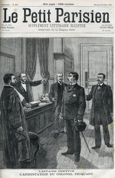 Dreyfus-Affäre, 1898, die Verhaftung von Oberstleutnant Georges Picquart (1854-1914). In „le petit Parisien“ von 1898. von Anonymous Anonymous