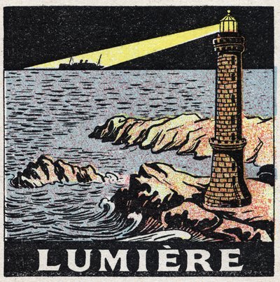 Äther (Material): das Licht eines Leuchtturms in der Nacht. Anonyme Illustration von 1925. Private Sammlung. von Anonymous Anonymous