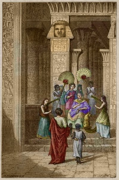 Euklid präsentiert Ptolemaios I. Soter sein Werk über die Elemente der Geometrie - Gravur in „Vie des savants illustres“ von Anonymous Anonymous